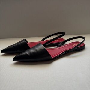 Diane Von Furstenberg Koko Black Leather Slingback Pointed Toe Flats Size 9.5